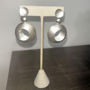 Bastian Inverun Sterling Silver Sculptural Disc Drop Earrings Modernist Design